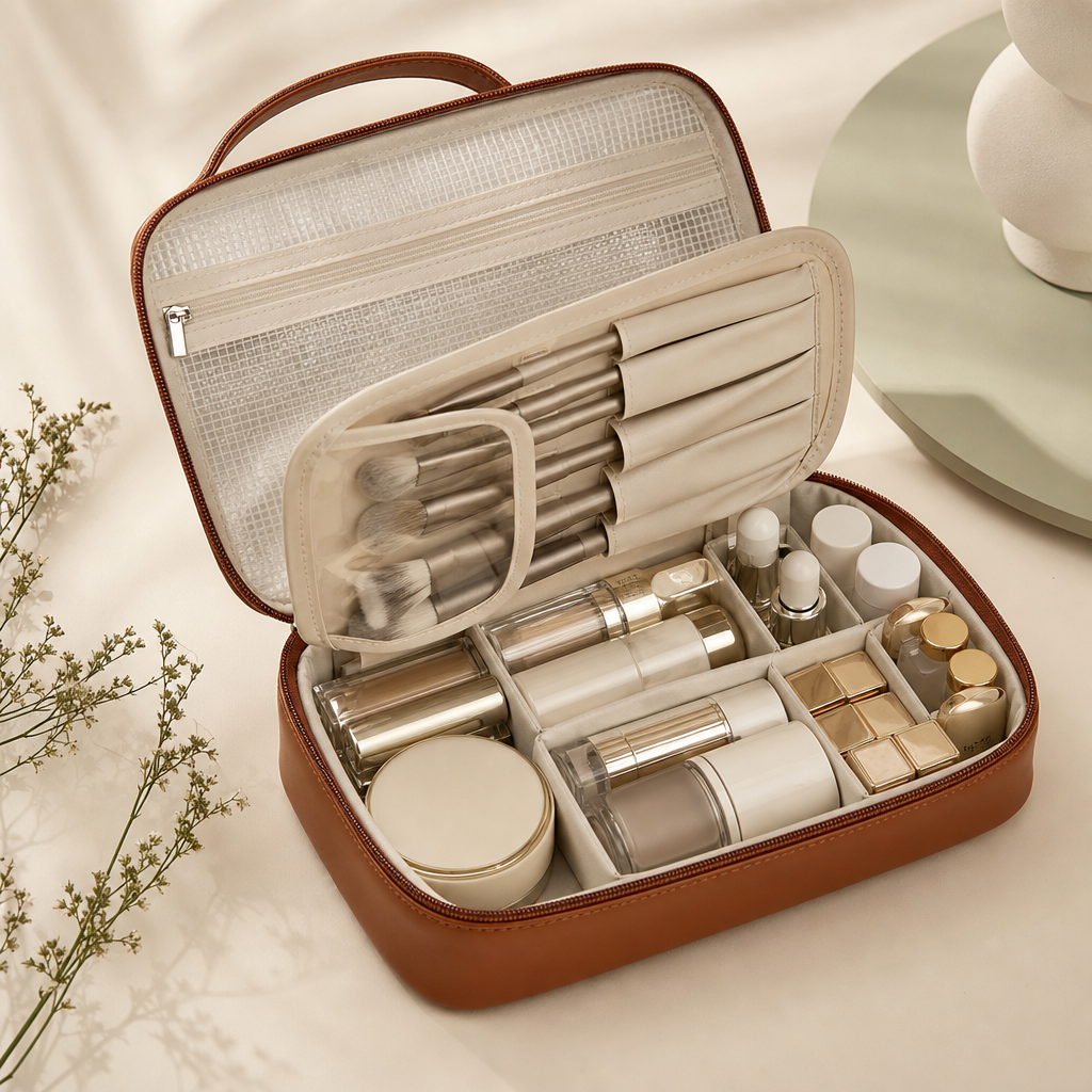 PureTravel Beauty Bag met uitneembare penseelhouder en opbergvakken