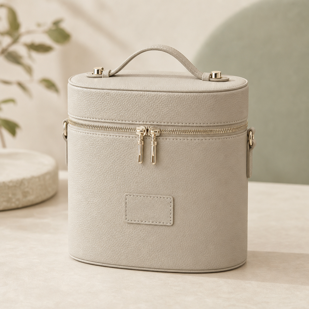Draagbare make-uptas in beige