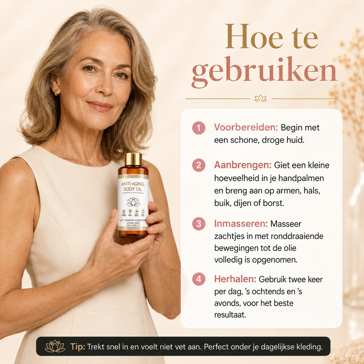 Gebruiksaanwijzing voor de Anti-Aging Body Oil