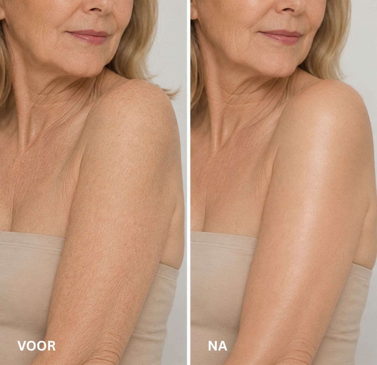 Illustratie van verzorgde huid voor en na gebruik