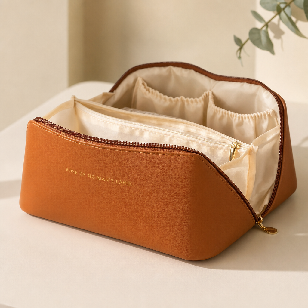 Luxe make-up organizer in bruin met ruime vakverdeling