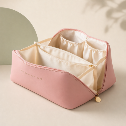 Luxe make-up organizer in roze met ruime vakverdeling