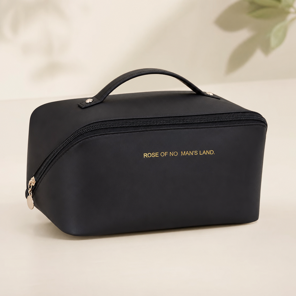 Luxe make-up organizer in zwart met handvat en ritssluiting
