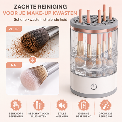 Voor en na het reinigen van make-upkwasten