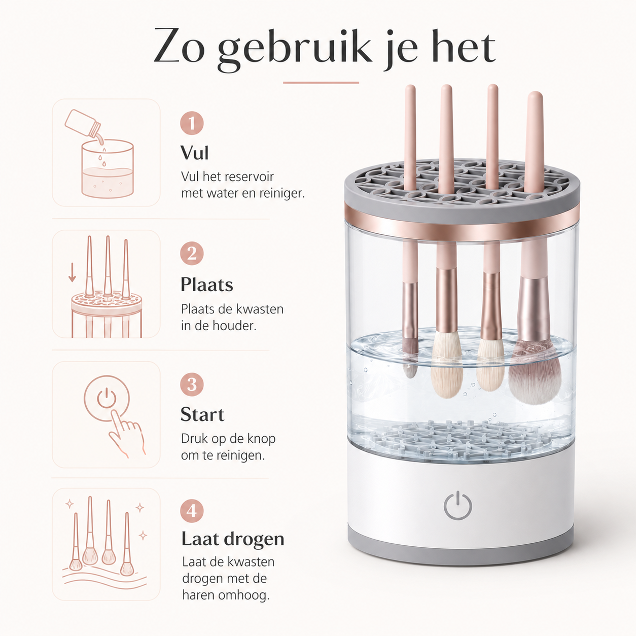 Gebruiksaanwijzing voor de make-upkwastenreiniger